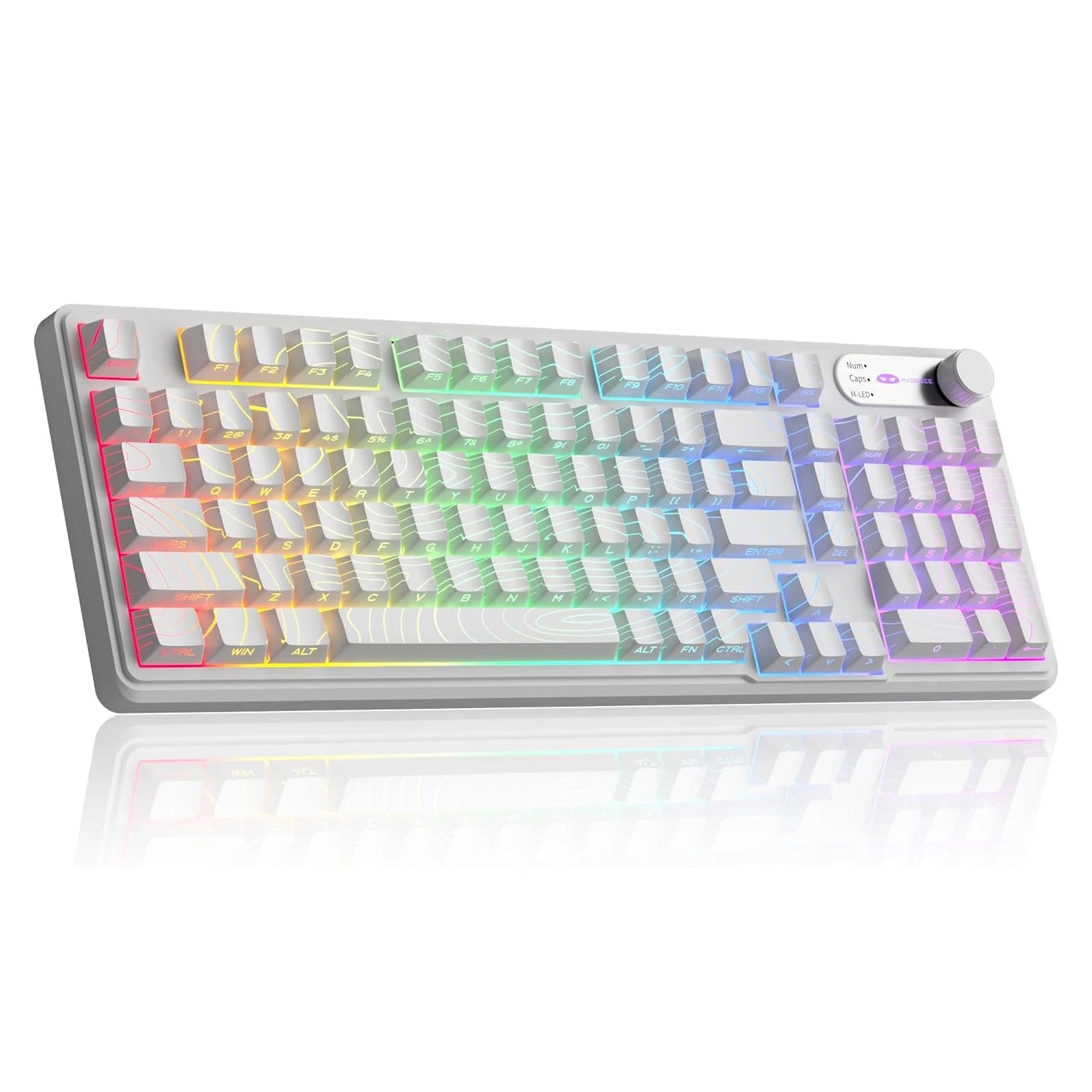 MageGee GK960 Wireless Gaming Keyboard, RGB Tri-Mode Wired/BT/2.4G Creamy Keyboard with Number Pad, 4000mAh Battery, Knob Contro